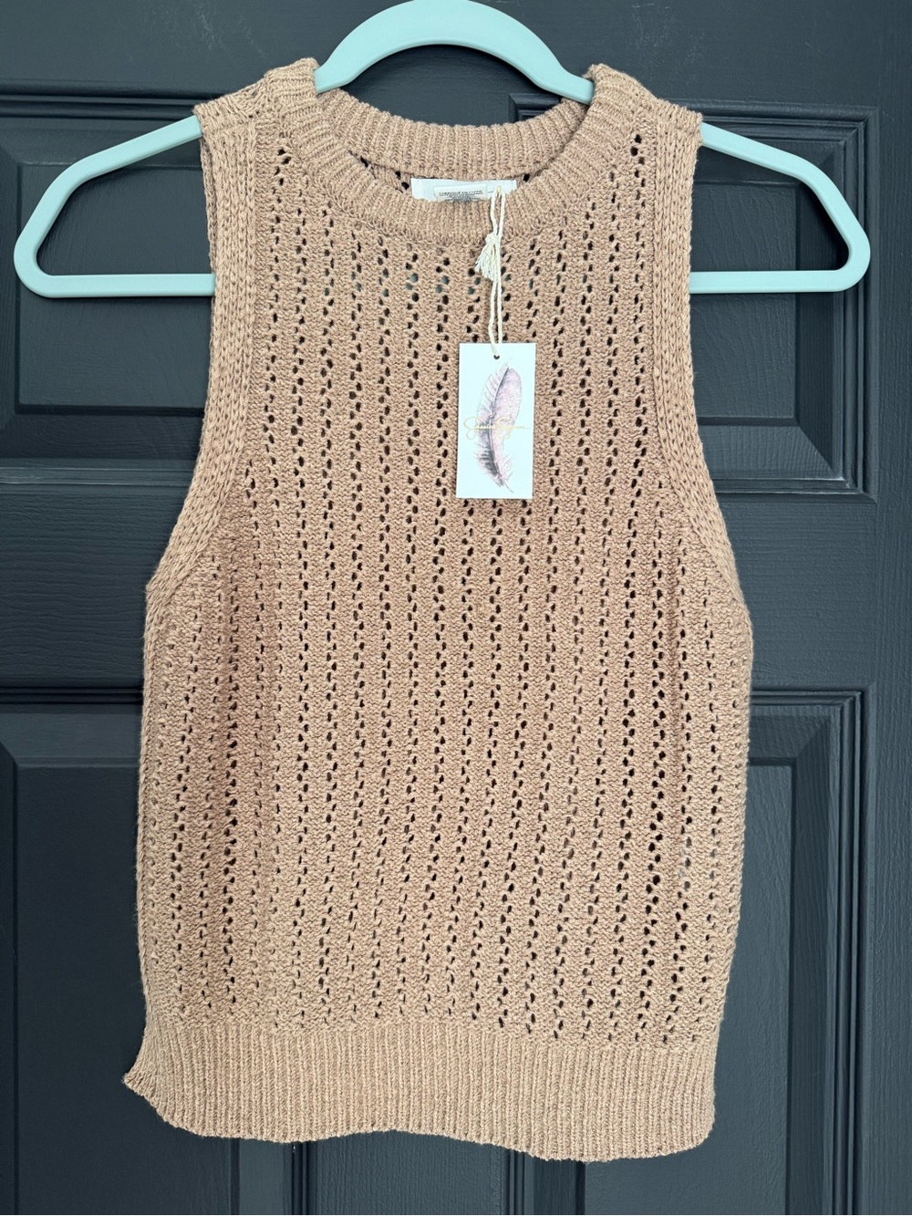 Jessica Simpson Taupe Open-Knit Sleeveless Tank
